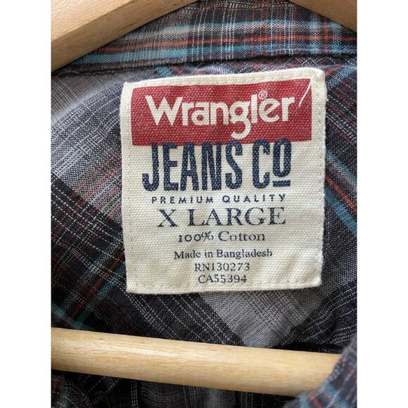Wrangler Jeans Co Men's XL Gray Black Snap Front Long Sleeve Western Shirt - Picture 5 of 6